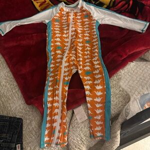 Orange Dinosaur Print Kids' Swimsuit